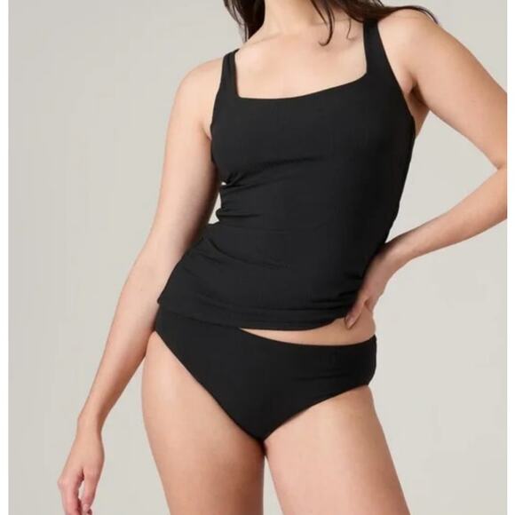 Athleta Womens Square Neck Bra Cup Tankini Swim Top 40 B/C Black Classic - Picture 2 of 11